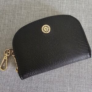 Anne Klein Black Faux Leather Pebble Curved Card Case Wallet Clutch Purse